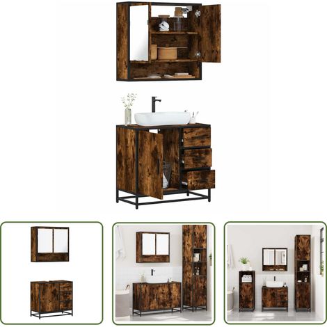 vidaXL Ensemble de meubles de salle de bain 2 pcs Chêne fumé (1/5)