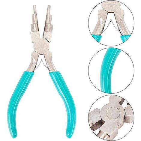 Blaue sechsteilige Schmuckzange mit grünen, flachen Nylonclips (1/3)