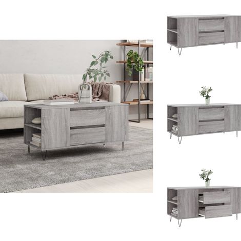 Table basse sonoma gris 102x44,5x50 cm bois d'ingénierie - Table Basse - Meuble Salon - Table D'appoint - Table Ronde - Design Moderne (1/5)