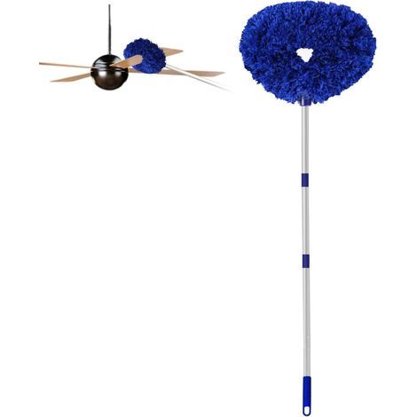 Piumino per la pulizia del ventilatore da soffitto, 1,44 m, riutilizzabile, in microfibra, rimovibile, con asta regolabile (blu scuro) (1/5)
