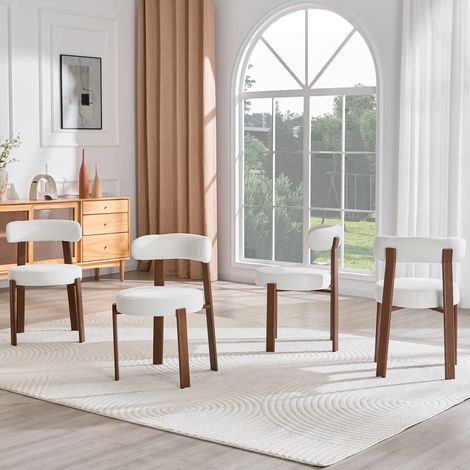 Sedia da pranzo in stile medievale moderno, sedia da cucina in tessuto, con braccioli, set da 4, bianca
