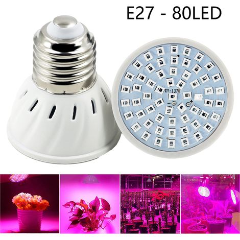Pack de 2 ampoules de culture LED à spectre complet, ampoules de culture de plantes avec 80 LED, douille E27, lampe de culture pour serre hydroponique (1/5)