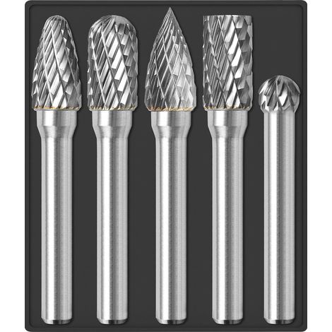 1/4 Zoll 5-teiliges XL-Hartmetallfräser-Set mit Holzsockel, Schleifbits, Rotationsentfetter, Raspelfeile für Metallschweißnähte, Beton, Stein, Holz, Kunststoff, Schnitzen, Schneiden, Reinigen, Schleif