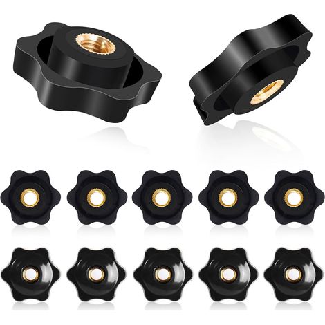 10 - Écrou Étoile - Bouton De Serrage - Filetage M8 - Plastique Et Cuivre - Pour Mécanique Et Mobilier - Noir - 32x8mm
