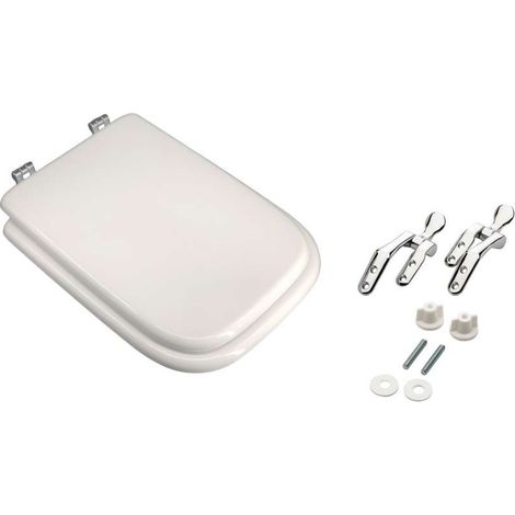 Sì Copriwater in poliestere con anima in legno, serie Conca della Ideal Standard, Bianco Europeo con cerniere in metallo cromato. (1/4)