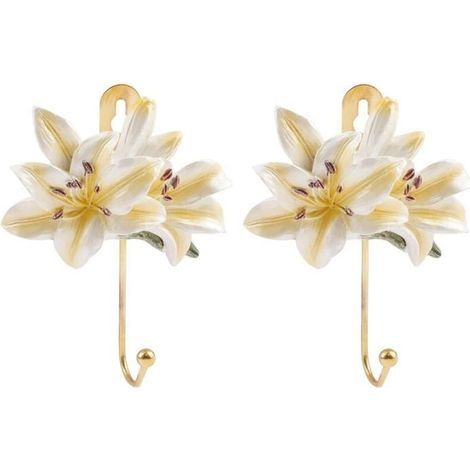 2pcs Yellow Flower Resin Wall Hooks, 3D Lily-Shaped Decorative Hook for Hanging Scarves, Bags, Coats, Towels, (1/5)