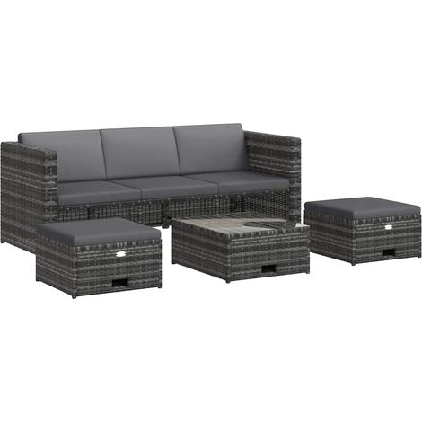 Salon de jardin 4 pcs Ensemble Table et Chaise de Jardin - avec coussins Résine tressée Gris BV645873 - BonneVie (1/5)