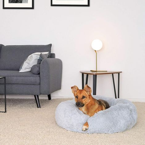 Cesta para perros AIDUCHO de 80 cm, cama de felpa suave para gatos, antideslizante, lavable, redonda, mullida, con cojín antiestrés para perros y gatos (gris claro). (1/4)