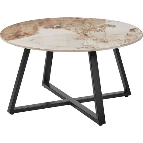 Tavolino moderno in ceramica Struttura in metallo Rotondo Effetto marmo Nero Bianco Ivins