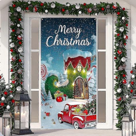 Decoraciones navideñas para exteriores e interiores, grandes adornos navideños para puertas con el mensaje "Feliz Navidad", pancarta navideña para puerta con el mensaje "País de las Maravillas Inverna