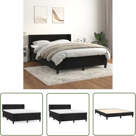 The Living Store Boxspringbett mit Matratze Schwarz 140x200 cm Samt - Samtbett - Boxspringbett - Doppelbett - Schlafzimmermöbel - Luxusbett (1/5)