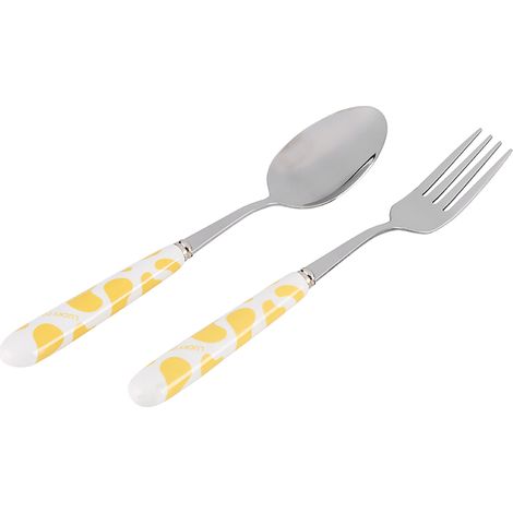Service de table enfant 2 pièces jaune, couverts en inox avec couteau fourchette cuillère, coffret cadeau, vaisselle de cuisine pour enfants. (1/5)