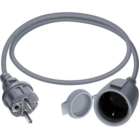 Cable Extension Electrique Schuko 16A 250V Cable D'extension Schuko Courte avec Caoutchouc Imperméable, 2 AC Prise IP44 pour Utilisation Extérieure ou Intérieure (Gris, 3m) (1/5)