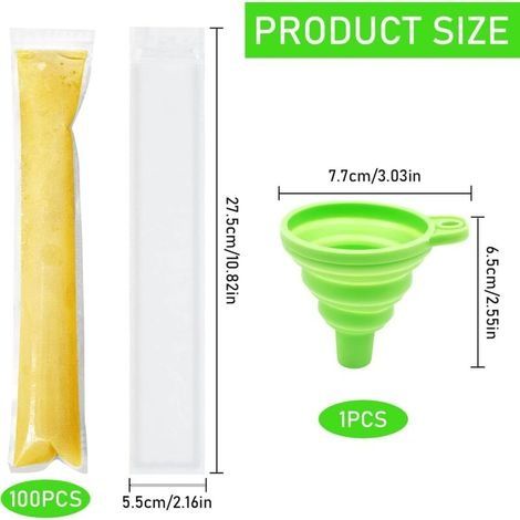 100 Stück Eisbeutel, Eiscremeform, Eisbeutel, Eisbeutel, Wassereisform, DIY-Eisbeutel mit Trichter, Frozen Yogurt, Smoothies (100 Stück) (1/4)