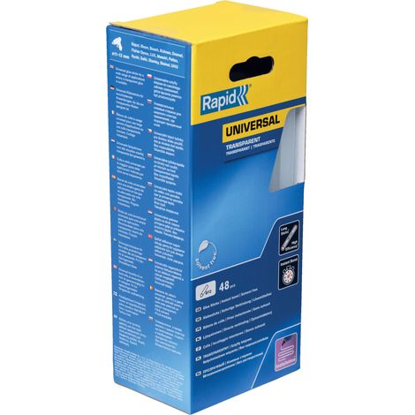 RAPID - Colle - Installation - Transparente universelle Ø12mm - 190mm x48 sticks (880g) - Toutes applications, métal, plastique, bois, matériaux poreux, ect - Boîte - (5001411) (1/6)