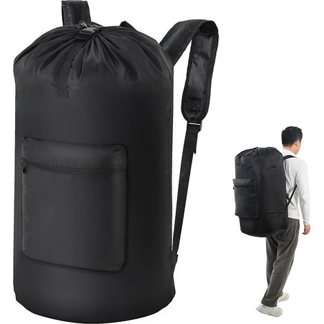 Sac À Linge Sac À Dos 81 × 41 Cm Sac À Linge Sale Voyage Bandoulière Poche Panier Linge Pliable Pochette Rangement Jouet Camping Dortoir Appartements Buanderie Noir (1/5)