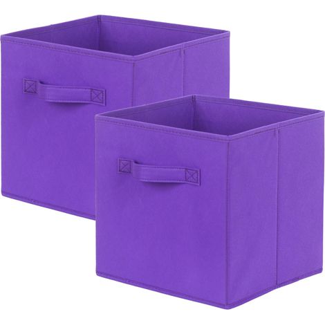 Lot de 2 boîtes de rangement en tissu pliables pour placards et jouets, tiroirs de rangement violet