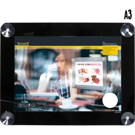 Porte-affiche ventouses pour vitrine - A3  - double-face - Securit