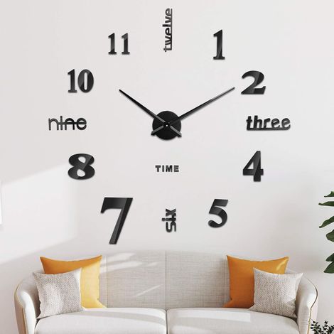 Pendule Murale Design Moderne Horloge Murale Silencieuse et sans Tic-tac sans Cadre 3D pour La Chambre Cuisine Salon Bureau Hôtel Noir (1/5)