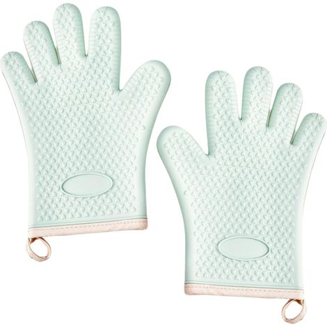 Hitzebeständige Silikon-Küchenhandschuhe bis 600 Grad, cyanfarben, mit rutschfester Beschichtung, wasserdicht und weich, zum Kochen und Backen.