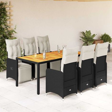 7-tlg. Garten-Bistro-Set mit Kissen Schwarz Poly Rattan (1/5)