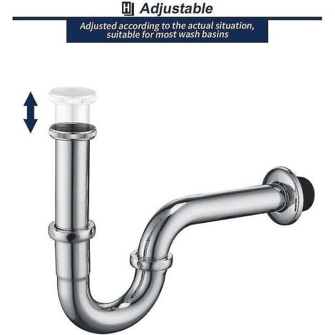Siphon de tuyau en acier inoxydable Siphon de tuyau en chrome Siphon + joint de lavabo Piège à odeurs (1/4)