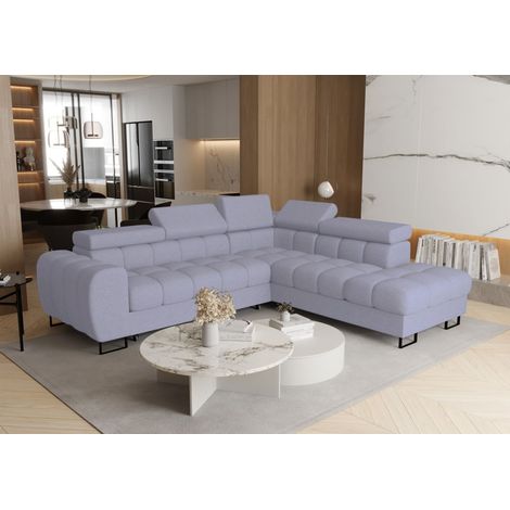 Ecksofa Schlafsofa BASTIEN MAX in Stoff Primo Blaugrau Ottomane Rechts