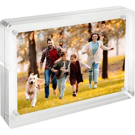Cadre photo en acrylique - 10,2 x 15,2 cm - Magnétique - Sans cadre - Coins arrondis - Transparent - Pour bureau et maison - 12 + 12 mm d'épaisseur - Double face transparent - Blanc 1 (1/5)