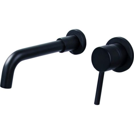 Wall-mounted basin tap, brass bathroom mixer tap, matte black