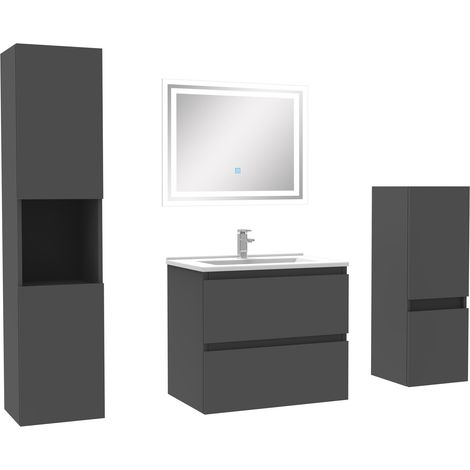 Ensemble meubles Salle de Bain 60cm vasque et colonnex2 et miroir Anthracite (1/5)