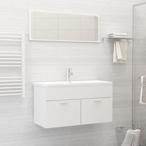 Set Mobili da Bagno 2 pz Bianco in Legno Multistrato vidaXL