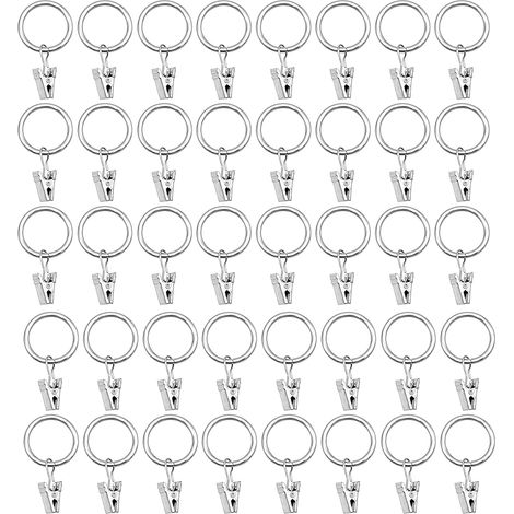 MINKUROW 50 Pezzi Anelli Per Tende A Clip In Metallo, Clip Per Tende In Ferro Argento, Anelli A Clip 25mm Di Diametro Interno, Per Appendere Tende In Cucina, Bagno, Balcone, Ecc. (1/5)