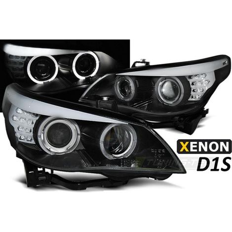 Paire de feux phares BMW E60 /E61 05-07 XENON angel eyes led noir-40210089