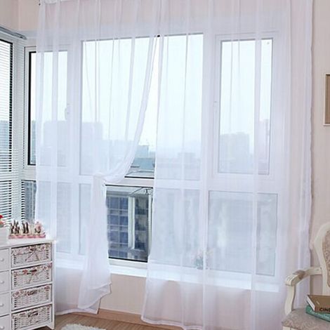 Beyamis Rideaux en voile transparent, panneaux de rideaux unis à œillets, en maille transparente, décoration moderne pour chambre, salon et porte (1/3)