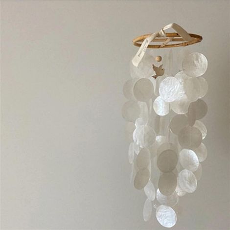 Windspiel aus echten Capiz-Muscheln, weiß, groß, für Haus & Garten