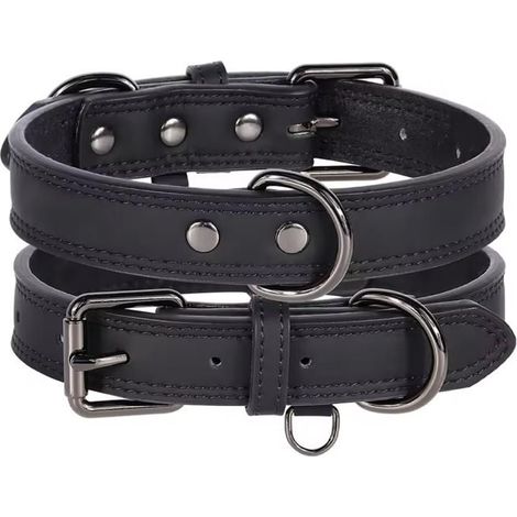 Collier chien cuir véritable - RLBSL - Taille XL - Noir - Réglable - Résistant-Ywey (1/4)