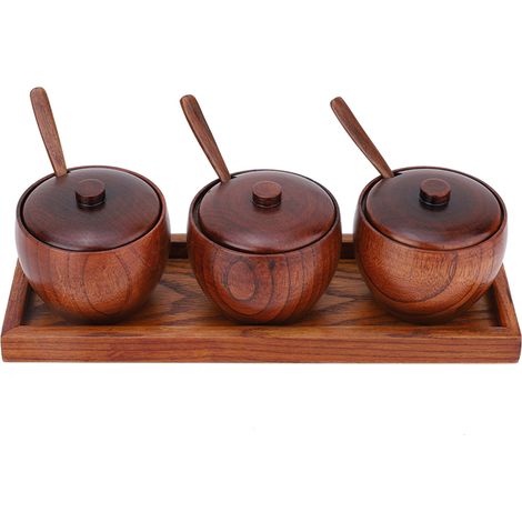 Pot à épices rétro, pot à épices, sucrier avec couvercle, boîte en bois, ustensile de cuisine (1/5)
