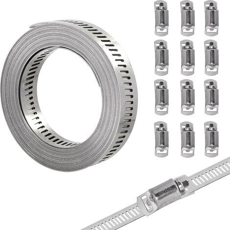 5M Schlauchschellen Endlos 304 Edelstahl, Einstellbare Schlauchklemmen Schlauchclips mit Schraube Klemme 12 Stück für Wasser Rohr/Tank/Gas Rohr/Kühler/Automobil Tubing (1/5)