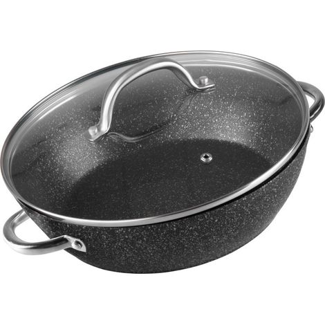Topf MagicHome Black Marble Line, flach, 26 cm, 2800 ml, mit Deckel, Backform für Ofen