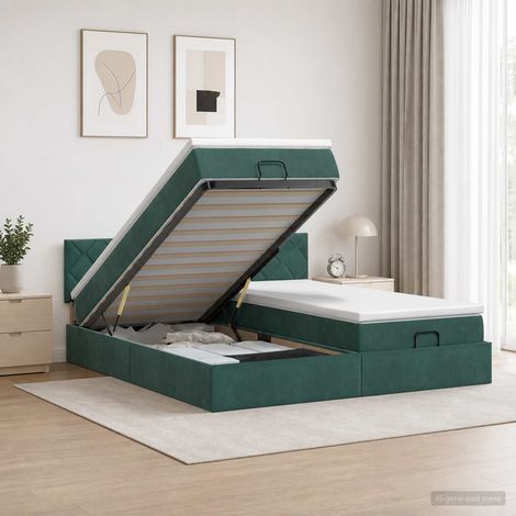 vidaXL Letto ottomano con materasso 2 pz Verde Scuro Velluto (1/5)