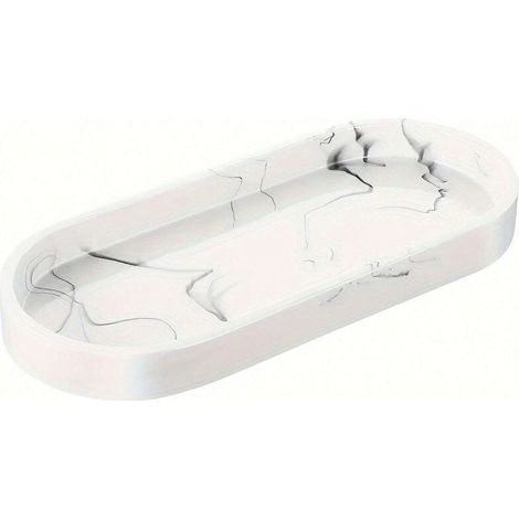 1 Plateau cosmétique ovale en silicone, résine noire, comme organisateur de coiffeuse et de salle de bain sans contact ,Blanc (1/5)