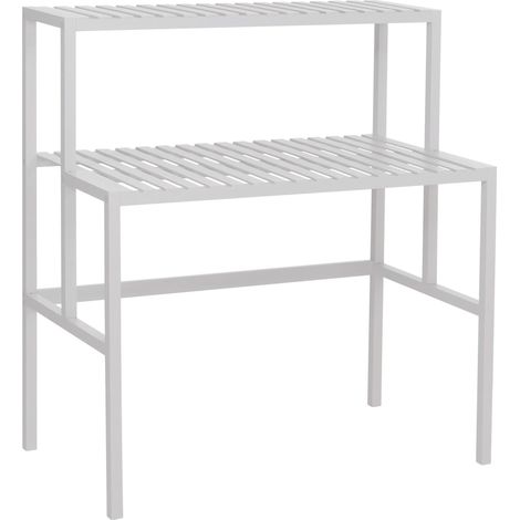 Étagère à plantes en bambou HHG-380, étagère en escalier pour fleurs, 2 tablettes, 100 x 90 x 50 cm, blanc