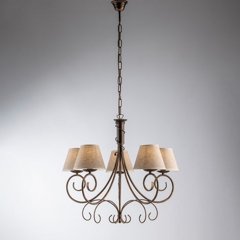Viena marrón oro araña cinco luces efecto tela pantallas 60x h58 cm