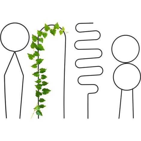Relaxdays Plant Support, 4-Piece Set, Metal, Climbing Aid for Vines, Geometric Designs, Pot & Houseplants, Stakes, Black