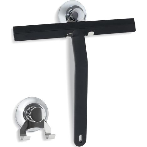 Raclette de Douche avec Noyau en Acier Inoxydable, raclette de Douche avec Crochet à Ventouse en Acier Inoxydable, pour Douche, Salle de Bain, carrelage, Noir, 25 cm (1/5)