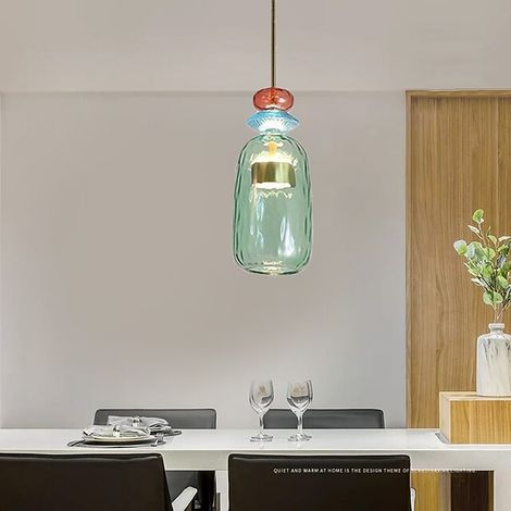 Plafonnier moderne en forme de macaron, petit lustre en verre, 96-240 V, lumière chaude, vert (1/5)