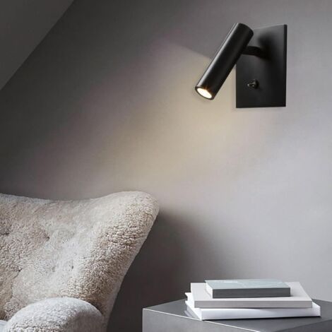 Applique murale d'intérieur LED, moderne et rotative à 90°, avec interrupteur, idéale pour la lecture, la chambre ou le salon (4000k,noir) (1/4)