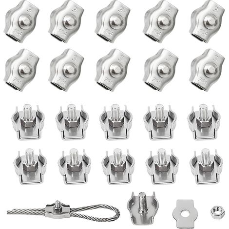 20pcs M3 Serre Câble Acier Serre Cable Acier Inox 304 Clip Serre Corde Pince Cable Simplex Clips Pour Les Chantiers de Construction et Les Navires Corde à linge (1/5)