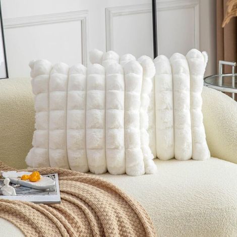 Lot de 2 housses de coussin à carreaux en fausse fourrure, moelleuses et douces, 45x45 cm, pour chambre, canapé.