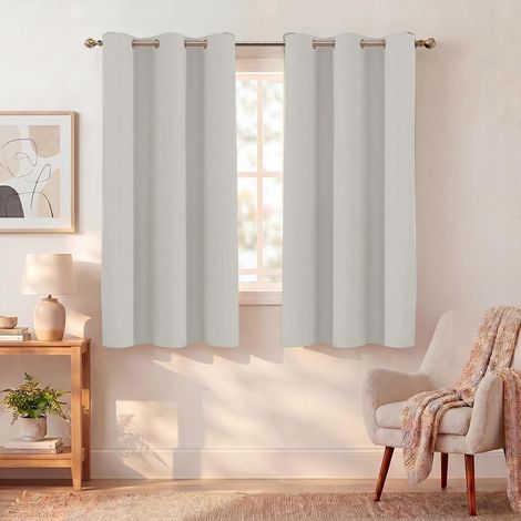 Short Thermal Blackout Curtains, Anti-Cold and Heat, Beige, Grey, 117 x 137 cm (W x H) Set of 2 Opaque Curtains with Eyelets for Bedroom, Living Room, Interiors (1/5)